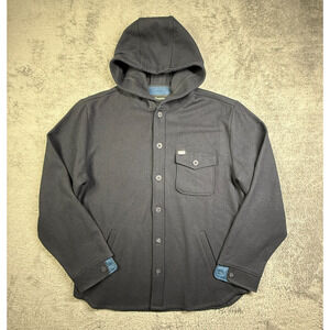 Brixton Wool Blend Jacket Coat Button Up Hooded Shacket Navy Blue Mens L
